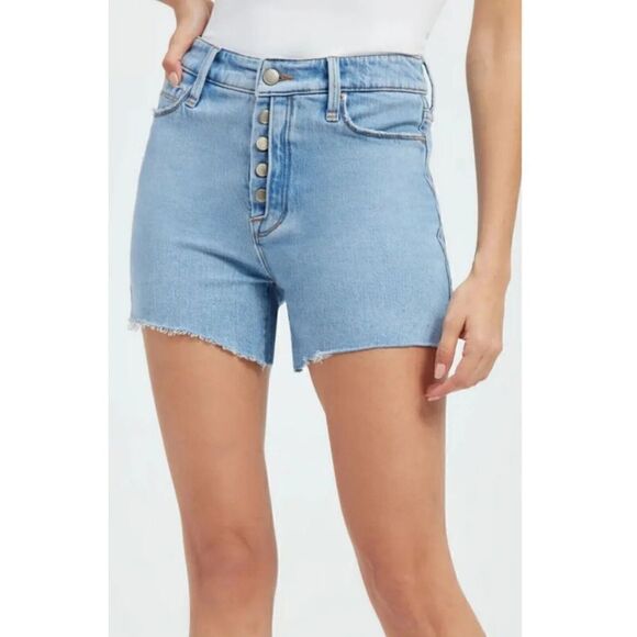 Good American Bombshell Shorts Indigo430 Size 8/29  3.5" Insm Exposed Button Fly - Picture 1 of 9